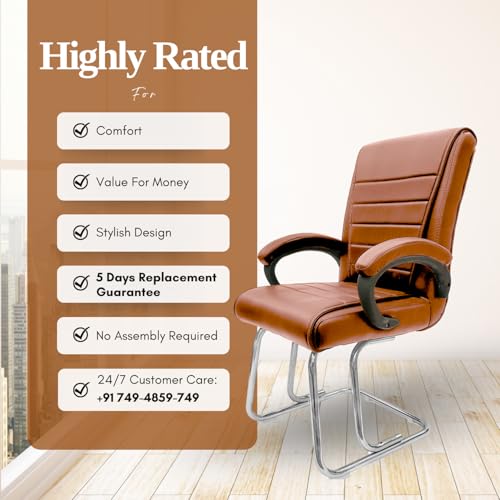 Image of activa Executive Office Visitor Chair | Ergonomic Relax Chair for Study, Home, Reception| Comfortable Cushioned Seat Back, Double Pipe Frame with Arm Rest Guest Seating (2, Brown, Regal)