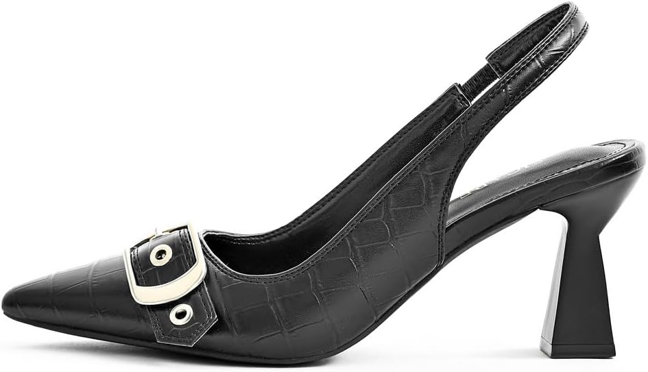 Slingback Kitten Heels for Women Closed Pointed Toe Pumps Dress Shoes with Buckle Strap Comfortable Slip On Sandal Heels for Work Party Wedding - Image 2