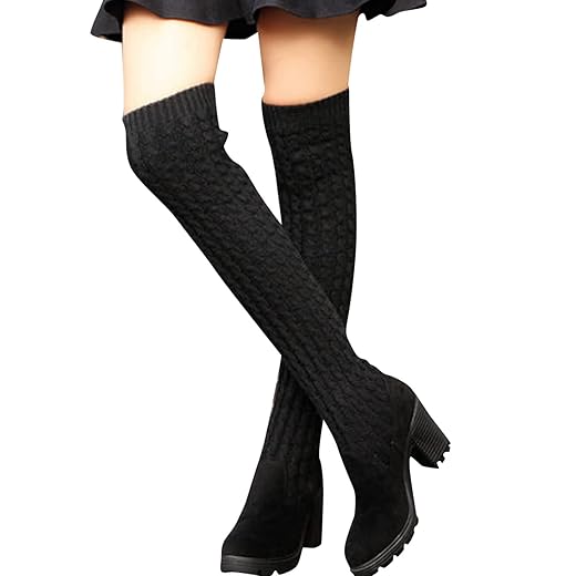 Lldg Kniehohe Stiefel Damen Stretch Langschaft Boots Pumps Warme Schneestiefel Mit Blockabsatz Herbst Und Winter Overknee Stiefel Grobstrick Kniestrümpfe Übers Knie Stiefel Mode Hoch Schlupfstiefel
