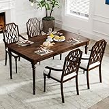 chairus Farmhouse Dining Chairs Set of 4, Chenille Upholstered Kitchen Chairs with Arm, Carved Back & Nailhead Trim, Vintage Solid Wood Side Chairs for Dining Room, Walnut Brown