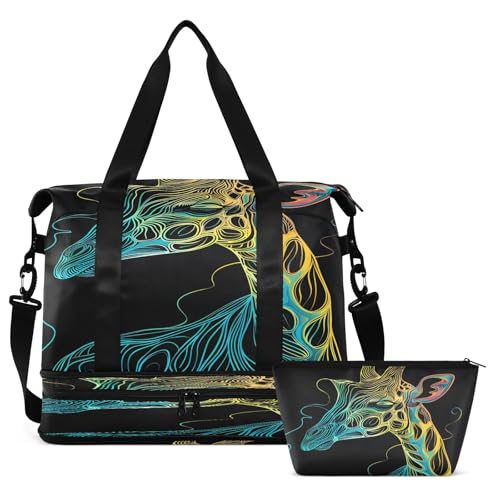 Giraffe Colorful Line Travel Duffel Bag Waterproof Gym Sport Tote Bag Carry On Weekender Bag with Compartment2