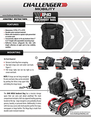 Challenger Mobility Mega Bag For Mobility Scooters And Electric Wheelchairs J840, Backrest Mount, Large Storage Space #TOP7