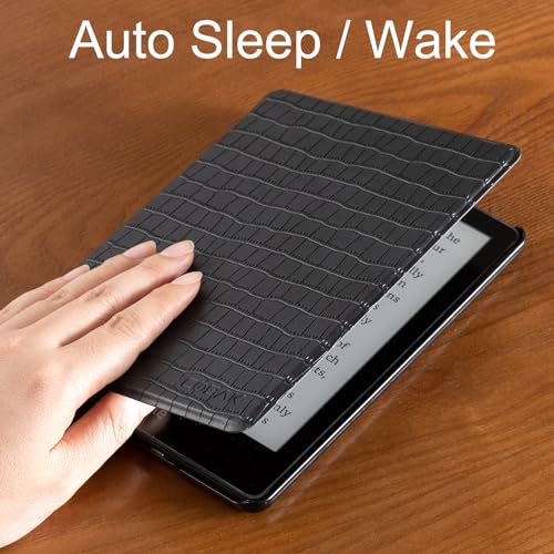 Image of CoBak Case for All New 6 Inch E-Reader 2024 and 2022 (11 Generation) - PU Leather Smart Cover, Auto Sleep and Wake, not Compatible with Kobo Clara.Crocodile Black