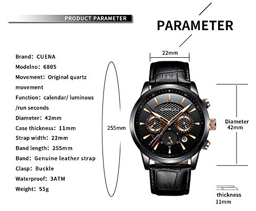 Image of CRRJU Men's Business Casual Chronograph Quartz Waterproof Wristwatch Black Leather Strap