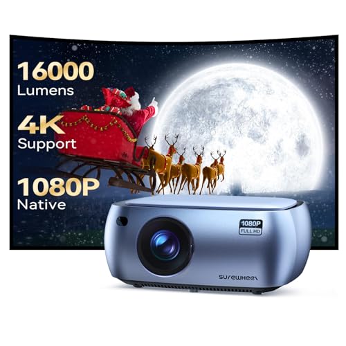SUREWHEEL K10 Beamer 20000 Lumen 5G WiFi Native 1080P Videoprojektor Unterstützt 4K Kompatibel Bluetooth/TV-Stick/HDMI/USB/Telefon/Tablet/Spielekonsole