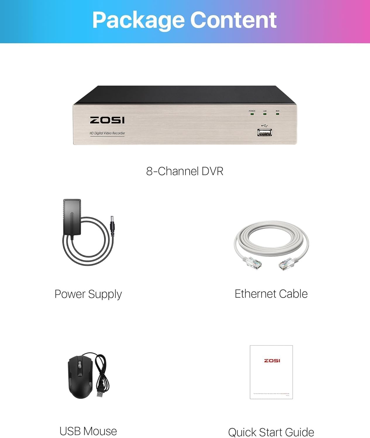 ZOSI 5MP Lite 8 Channel 4 in 1 HD TVI CCTV DVR,AI Human/Vehicle Detection,Mobile Remote Access,H.265+ 8CH 1080P Surveillance Video Recorder 1TB Hard Drive for Home Security Camera System