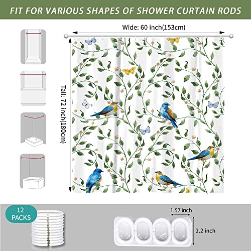 Visioun Eucalyptus Leaves Birds Butterflies Shower Curtain For Bathroom 60W*72H Inch Sage Green Spring Botanical Plant Bathtub Decor Nature Waterproof Polyester Fabric Set With 12 Hooks(10 Holes) #TOP2