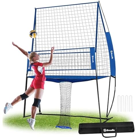 Orealla Volleyball Training Equipment, Volleyball Practice Net Station Update Freely Adjustable Height of Front Net, Easy Assembly Volleyball Net for Backyard Hitting Serving Passing Practice Cover