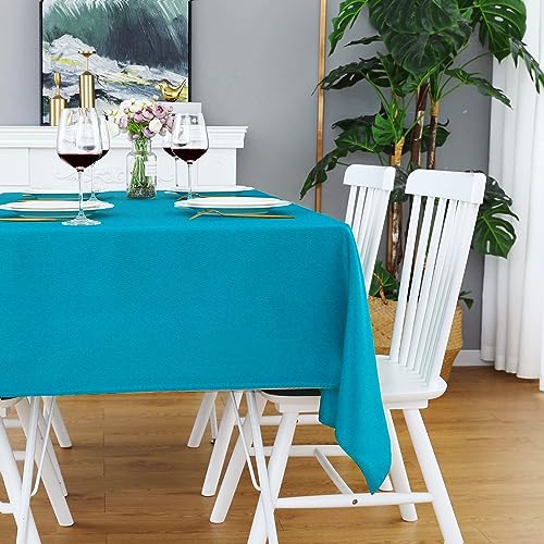 Image of FOLINS&HOME Teal Rectangle Tablecloth, 60 x 84 Inch Waterproof Table Cloth | Turquoise Wrinkle Free Polyester Rectangular Table Cloths, Spillproof Heavy Duty and Washable Table Cover for Party, Banquet