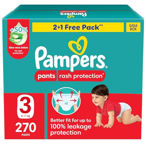 Pampers Rash Protection Culotte Pants Diapers Size 3 6-11kg Box 270 Count