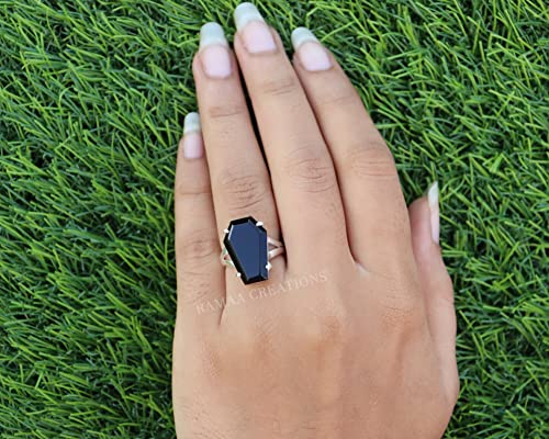 Black Onyx Coffin Silver Ring | Natural Black Onyx Sterling Silver 925 Handmade Coffin Ring | Handmade Jewelry #TOP6