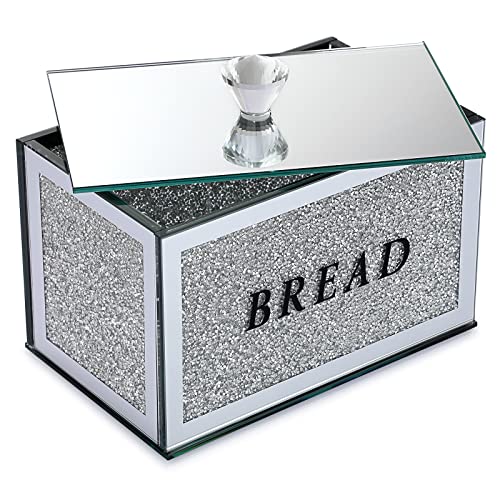 BTSKY 23 * 14 * 15cm Inside Sparky Glass Crystal Crushed Diamonds Bread Storage Box With Lid, Small Size