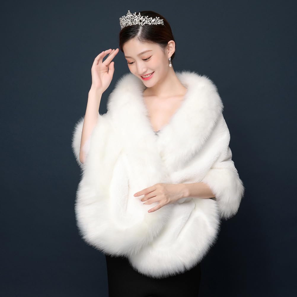 Hemobllo Robe de mariage en peluche écharpe blanche en fausse fourrure écharpe de mariée épaule cape mariage fourrure boléro toast vêtements