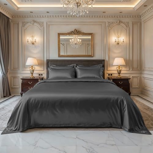 Image of 100% Pure Bamboo Fitted Sheet for King Size Bed - Silky Soft, Breathable & Skin-Safe, Oeko-Tex Certified Premium Bedding, Full Elastic Deep Pocket Bedsheet for Aesthetic Home Decor (King /Grey)