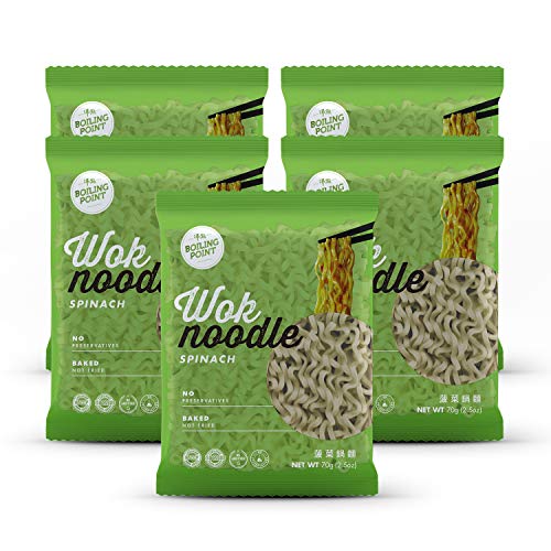 BOILING POINT Wok Noodle Package, Healthy Asian Ramen, No Preservatives, Non-Fried Instant Noodles, Stir Fry, Set Includes Spinach BP Wok Noodles, 2.1 oz.(Pack of 5)
