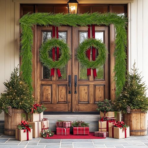 Arborus 60 cm Türkranz Weihanchten Künstliche Norfolk Pine Tannenzweige Dekokranz Grün für Haustür Tischkranz für Tischdeko Wandkranz für Fensterdeko Weihnachtsdeko zum Basteln Adventsdeko Wohnung