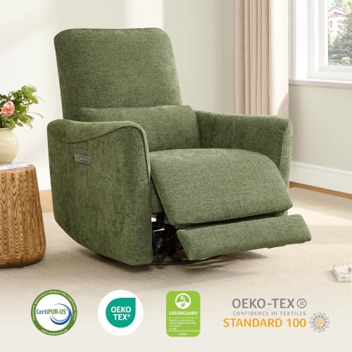 Image of CHITA Power Swivel Glider Recliner Chair, Tall-Wide, Green | FSC Certified Upholstery Rocking Chair, Lumbar Support, Reclining Chair for Living Room / Nursery