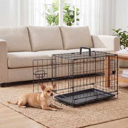 Image of Dog Crate - 18 Inch Small Single Door Portable Puppy Dog Cage, Metal Wire Pet Kennel with Secure Lock, Leak-Proof Pan Tray, Foldable Design for Small Dogs Indoor Training and Outdoor Travel