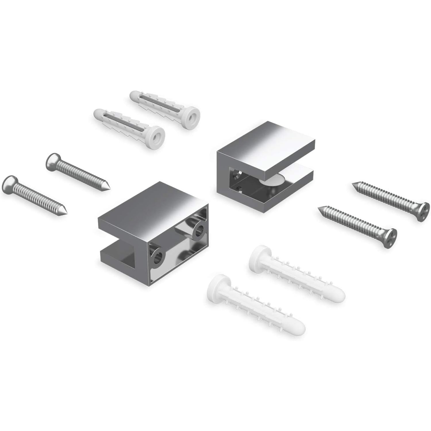 VDOMUS Glass Shelf Brackets, Adjustable Stainless Steel Wall Mount Shelf Holders, Polished Chrome