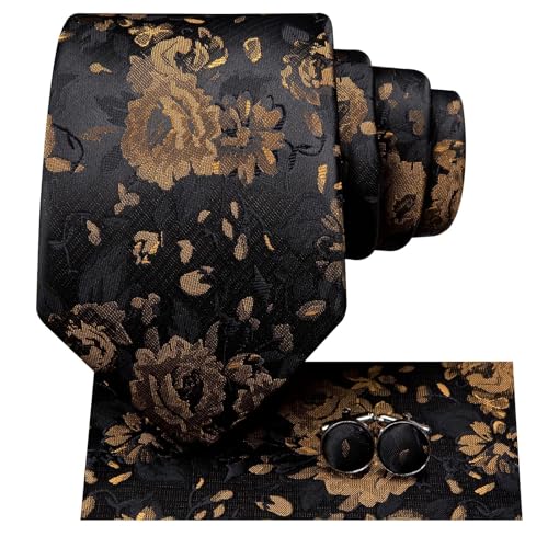 Image of Hi-Tie 70 inches Ties for Men Silk Extra Long Necktie and Pocket Square Cufflinks Set Men Big and Tall Tie Business