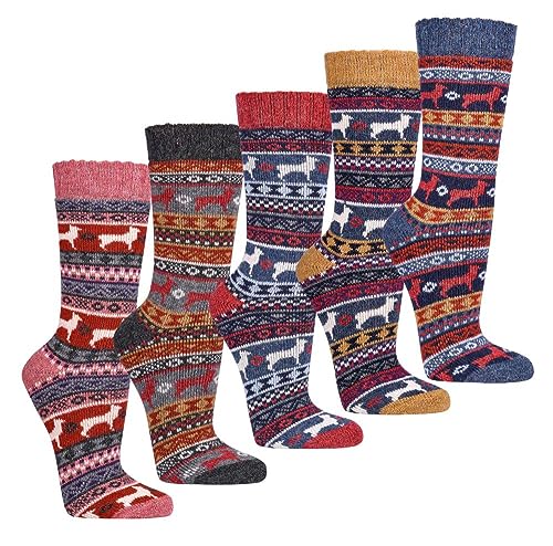 socks4fun Lot de 2 paires de chaussettes chaudes en laine d'alpaga et laine mérinos du Pérou, coloré, 35-38