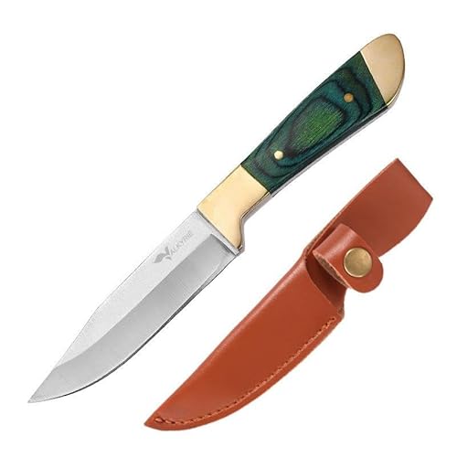 Valkyrie Paslanmaz Çelik Kamp Bıçağı | 16 cm Outdoor Av Bıçağı Deri Kılıflı Kompakt Bıçak Yeşil