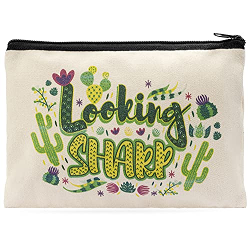 Lavley Looking Sharp Cactus & Succulents Canvas Makeup and Cosmetics Bag Travel Pencil Pouch for Women