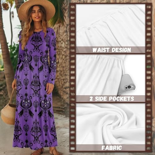 Renewold Women's Casual Dresses with Pockets Long Sleeve Women's Dresses High Waist A-line Swing Dress Ankle Length3