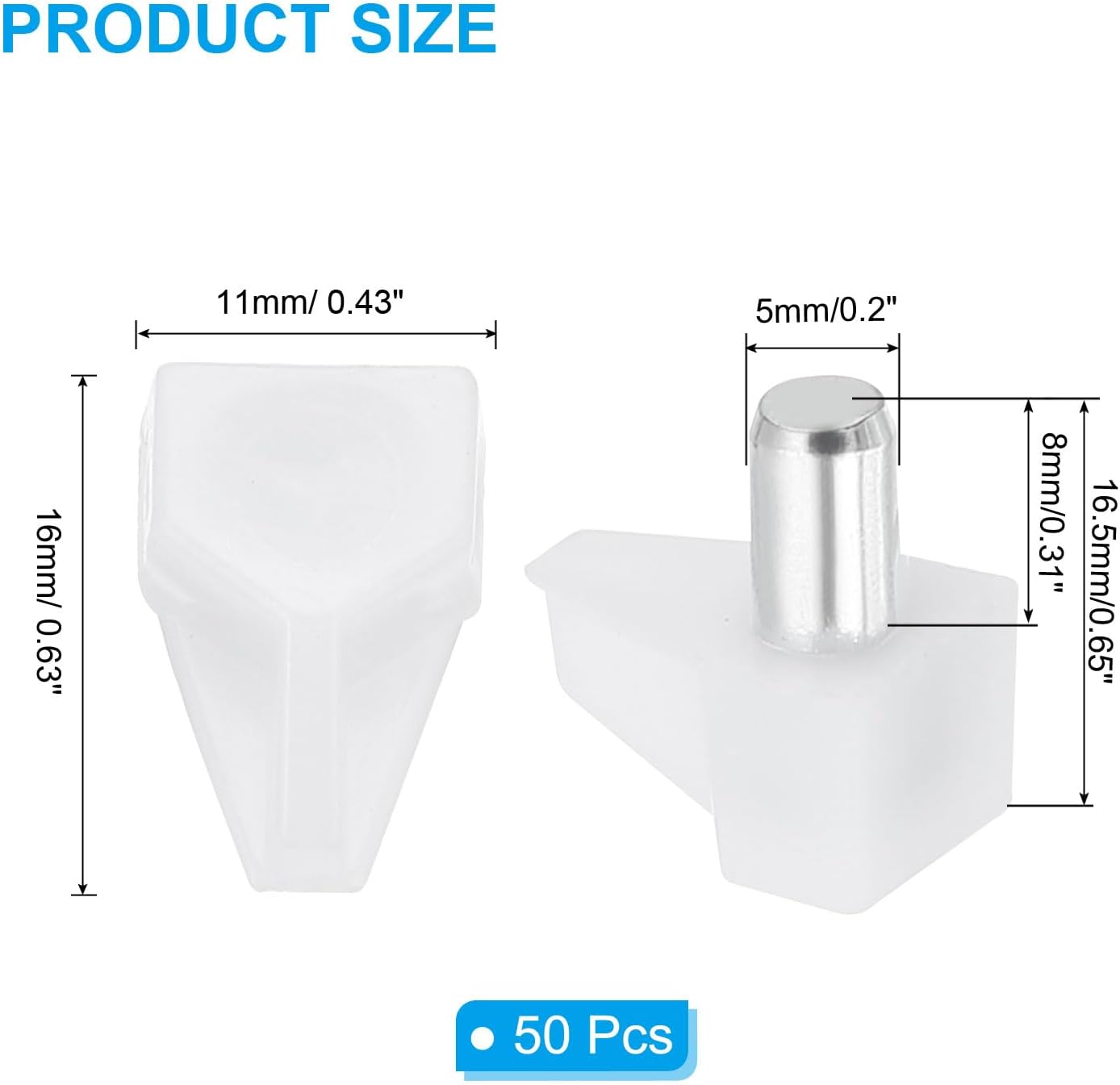 Shelf Support Pegs 0.2", 50pcs Shelf Holder Pins Bracket,Larger Pegs for Shelves for Cabinet, Cupboard, Bookcase, Closet and Glass Case,White