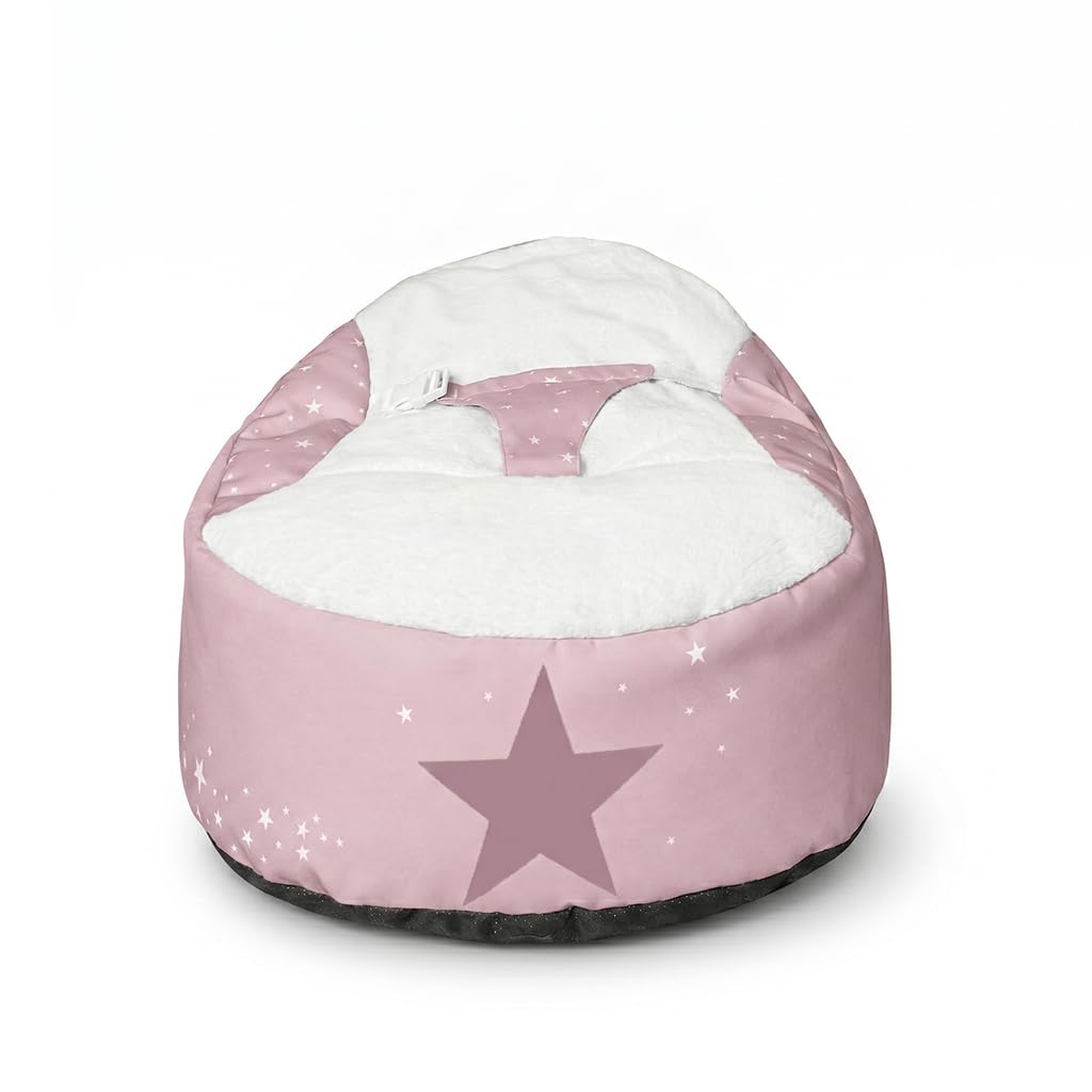 rucomfy Beanbags Baby Beanbag Chair with Safety Harness Straps for 0-6 Month Old - Safe Cuddle Recliner Seat Lounger for Newborn with Filling Included - Machine Washable Baby Essentials (Baby Pink) โ image 1
