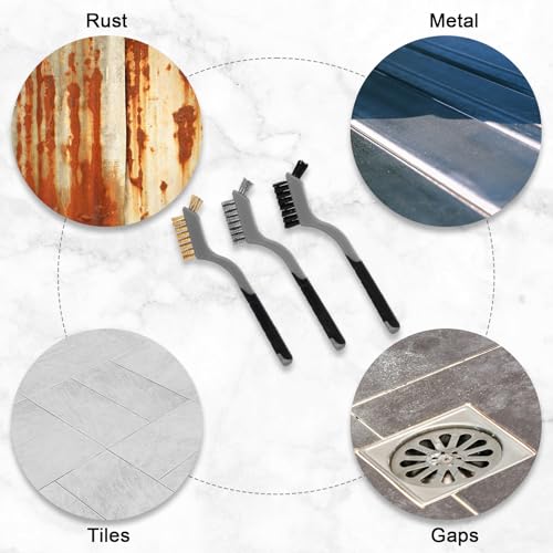 Image of Reallnaive 50 Pcs Mini Wire Brush Set 7 Inch Stainless Steel Brass Nylon Bristles Small Wire Brushes for Rust Removal Paint Scrubbing Deep Cleaning(Brass /Stainless Steel /Nylon,Gray,Black,Brown)