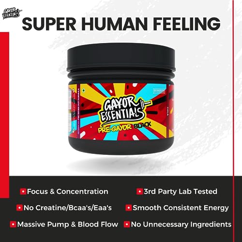 Image of Gayor Essentials Pre Gayor Black Advanced Pre Workout 8g Citrulline Malate Formula with L Theanine Massive Pump Smooth Energy Focus And Concentration 572g /52scoops (Cola)
