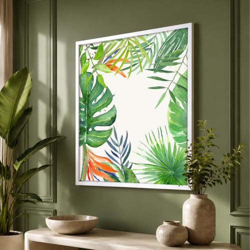 Image of PAINTINGMANTRA Tropical Green Leaves Framed Canvas Wall Art Painting for wall decoration | Botanical Leaf Nature Inspired Painting for Living Room, Bedroom and Office, 11x13 Inch