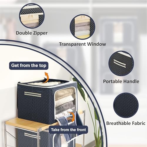 Image of JD FRESH Non-Woven Foldable Steel Frame Clothes Organizer /Foldable Organizer For Clothes /Storage Box And Organizer /Cloth Storage Box For Wardrobe /Saree /Shirts And Blankets (100 Ltr - Pack Of 1)