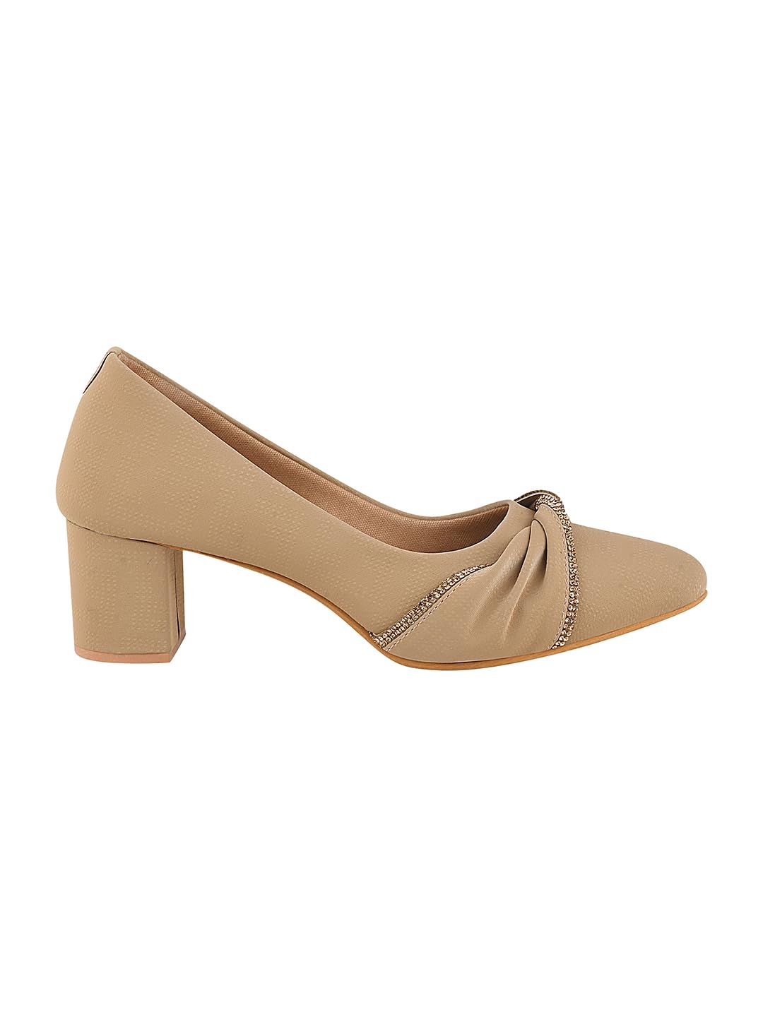 stylestry Women's Pumps Sandal Block Heel – Textured Slip-On Pumps with Decorative Bow & Elegant Casual & Office-picture-14