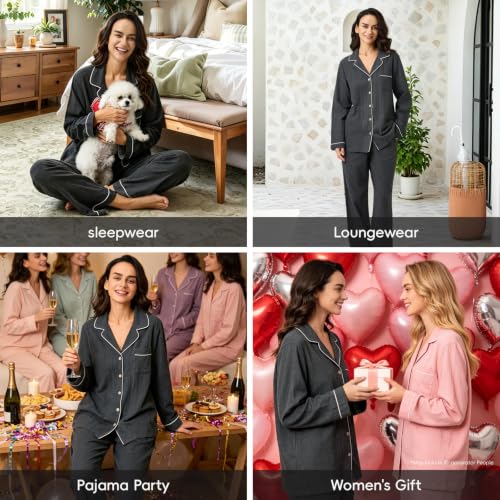 Image of BESTOUCH Womens Pajama Sets: 100% Cotton Muslin Linen Feel