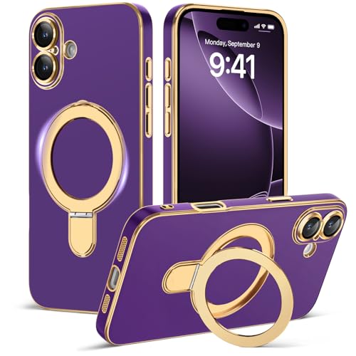 Amzfield Magnetic for iPhone 16 Plus Case with Stand [Compatible with MagSafe] Cute Slim Phone Case for iPhone 16 Plus Women Girls, Deep Purple