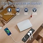 HITRENDS Recessed Power Bar with 2 USB-C and 2 USB-A Ports, Built-in Switch, Black Flush Mount Desk Outlet for Furniture Hidden Charging Station with 6 FT Extension Cord