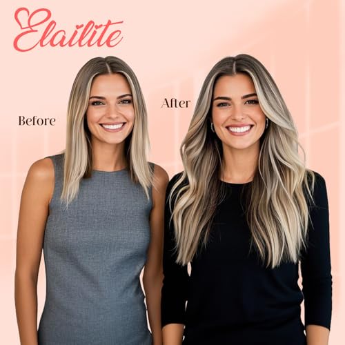 Image of Elailite Tape in Hair Extensions Human Hair Thick Real Remy Hairpieces Ash Blonde & Bleach Blonde 12 Inch 40g 20pcs Straight Invisible Seamless Skin Weft Best Tape for Women