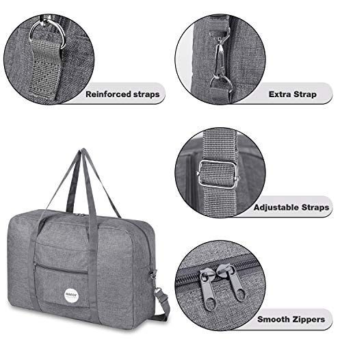 Wandf Foldable Travel Duffel Bag Luggage Sports Gym Water Resistant Nylon (B-Denim Gray)