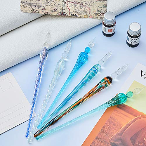 6 Pieces Handmade Glass Dip, Crystal Glass Signature Calligraphy Vintage Dip Ink Pen Borosilicate Present Pen For Writing Drawing Decoration (Bright Color) #TOP6