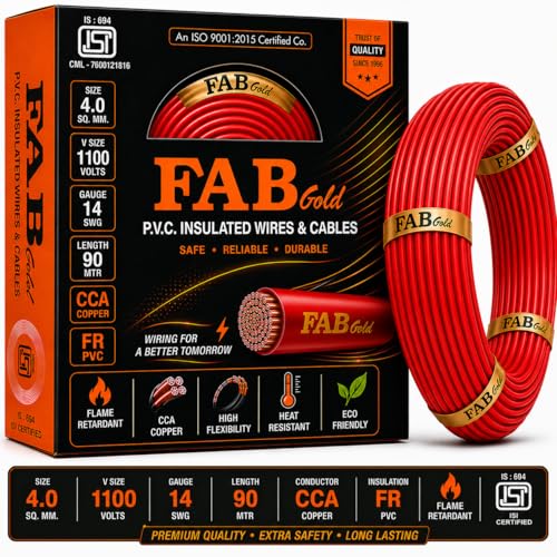 Image of 4.0 sqmm Single Core Copper Electrical Wire, 90 Meter (Red) | Heat Resistant & Flame Retardant (FR) | Lead-Free LSH House Wire for Home & Industrial Use