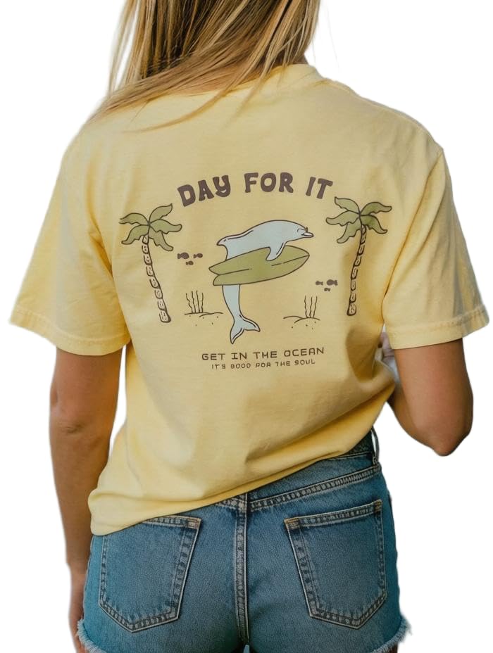 Image of Vintage Oversized Flower Graphic Tees Cute Surfboard Palm Baggy T-Shirts Summer Preppy Beach Tops Teen Girls Clothes