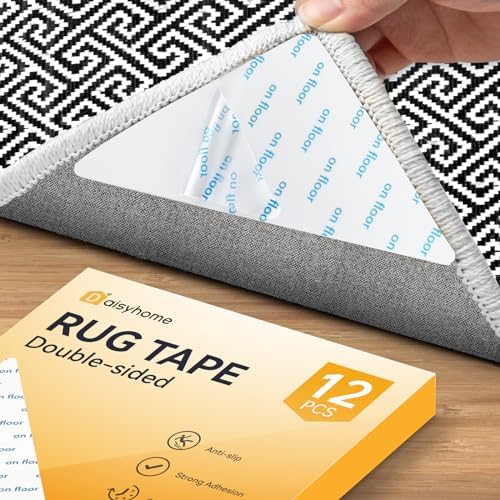 Daisyhome 12 PCS Rug Tape, Rug Pad Gripper for Hardwood Floors, Double Sided