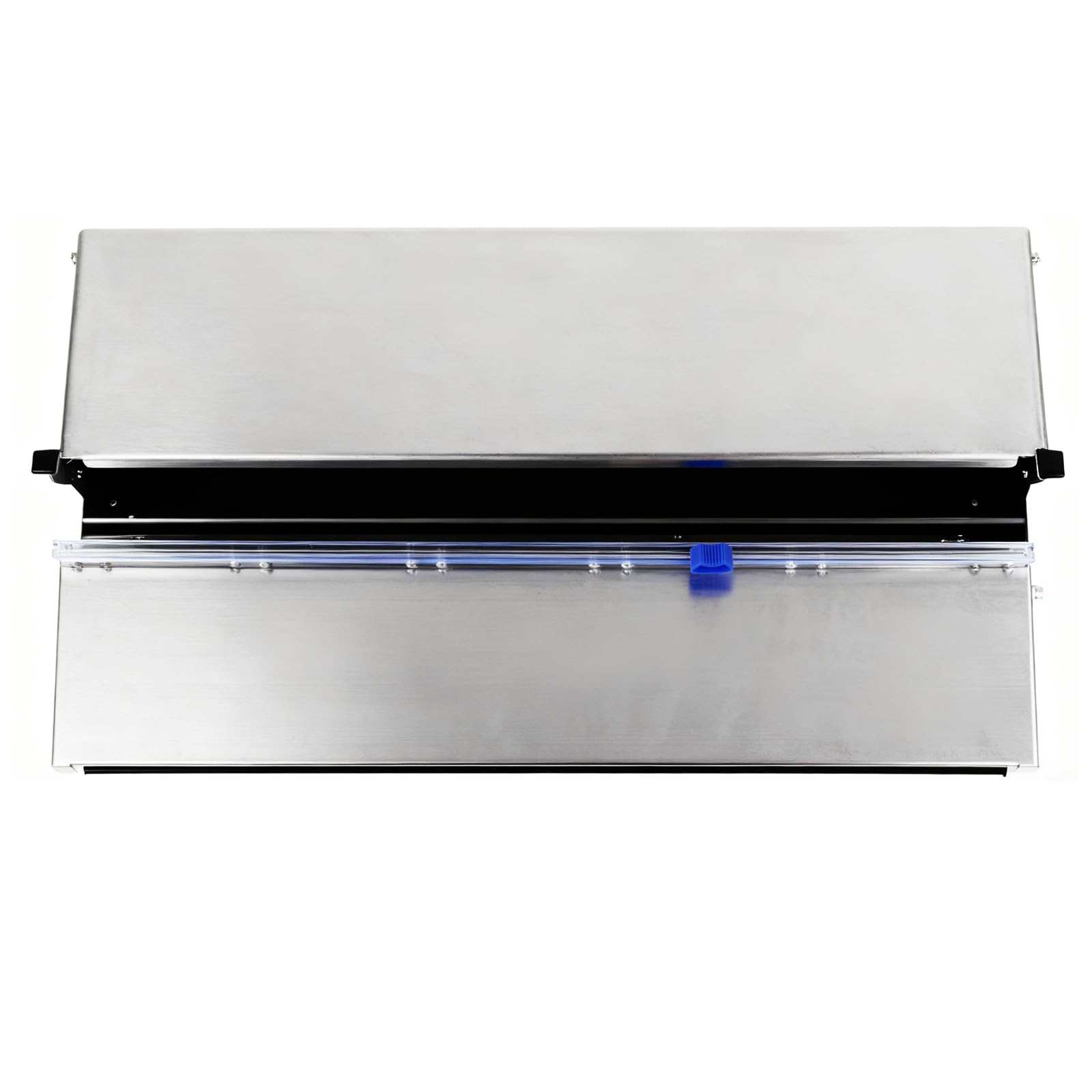 Edelstahl Folienspender für Frischhaltefolie & Alufolie, 45cm Frischhaltefolienspender, Plastic Wrap Dispenser mit Cutter, Hygienisch Staubdicht, Faltbar mit 2 Ersatzklingen
