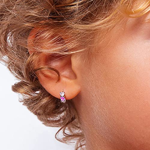 Small Sterling Silver Heart Hoop Earrings for Girls Women Hypoallergenic Love Heart Pink Blue Earrings Jewelry Girl Hoop Earings 4 Pairs4