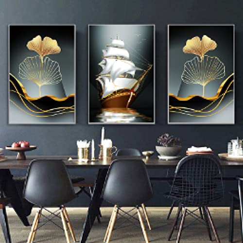 Impression sur toile voilier moderne ginkgo biloba doré 60x80
