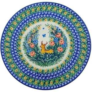 Authentic Polish Pottery Pizza Plate Signature UNIKAT in Oh, Deer! Design Handmade in Bolesławiec Poland by Ceramika Artystyczna + Certificate of Authenticity