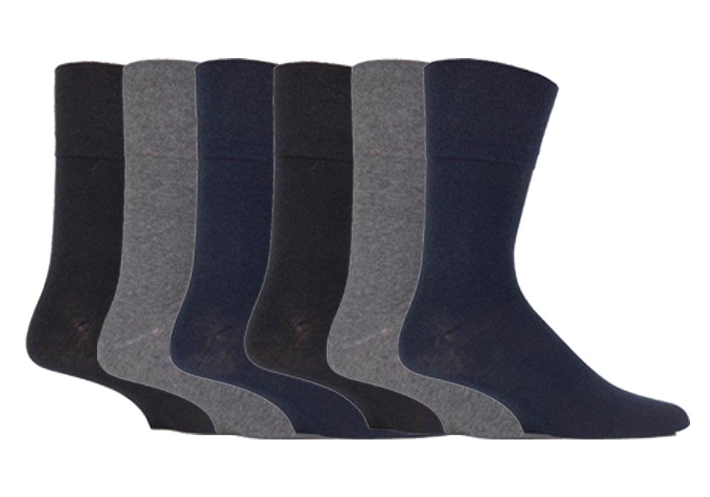 6 pairs Mens SockShop Cotton Gentle Grip 6-11 uk Socks Black/Grey/Navy RG52