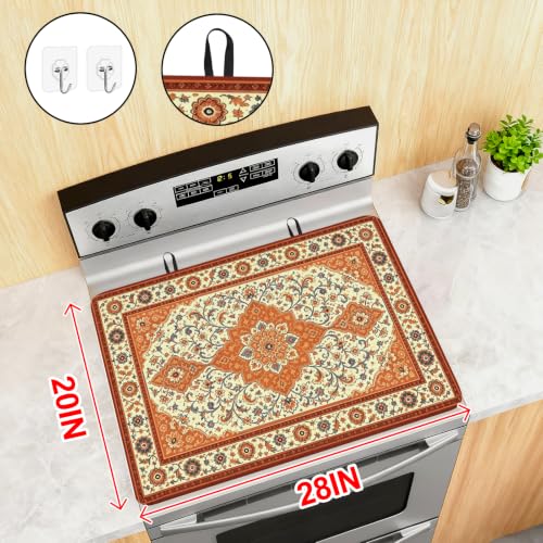Image of Fall Boho Floral Stove Top Cover for Electric Stove 28 inch x 20 inch, Rubber Glass Cooktop Protector, Autumn Countertop Cover Mat, Dish Drying Mat, Thanksgiving Farmhouse Kitchen Decor Accessories